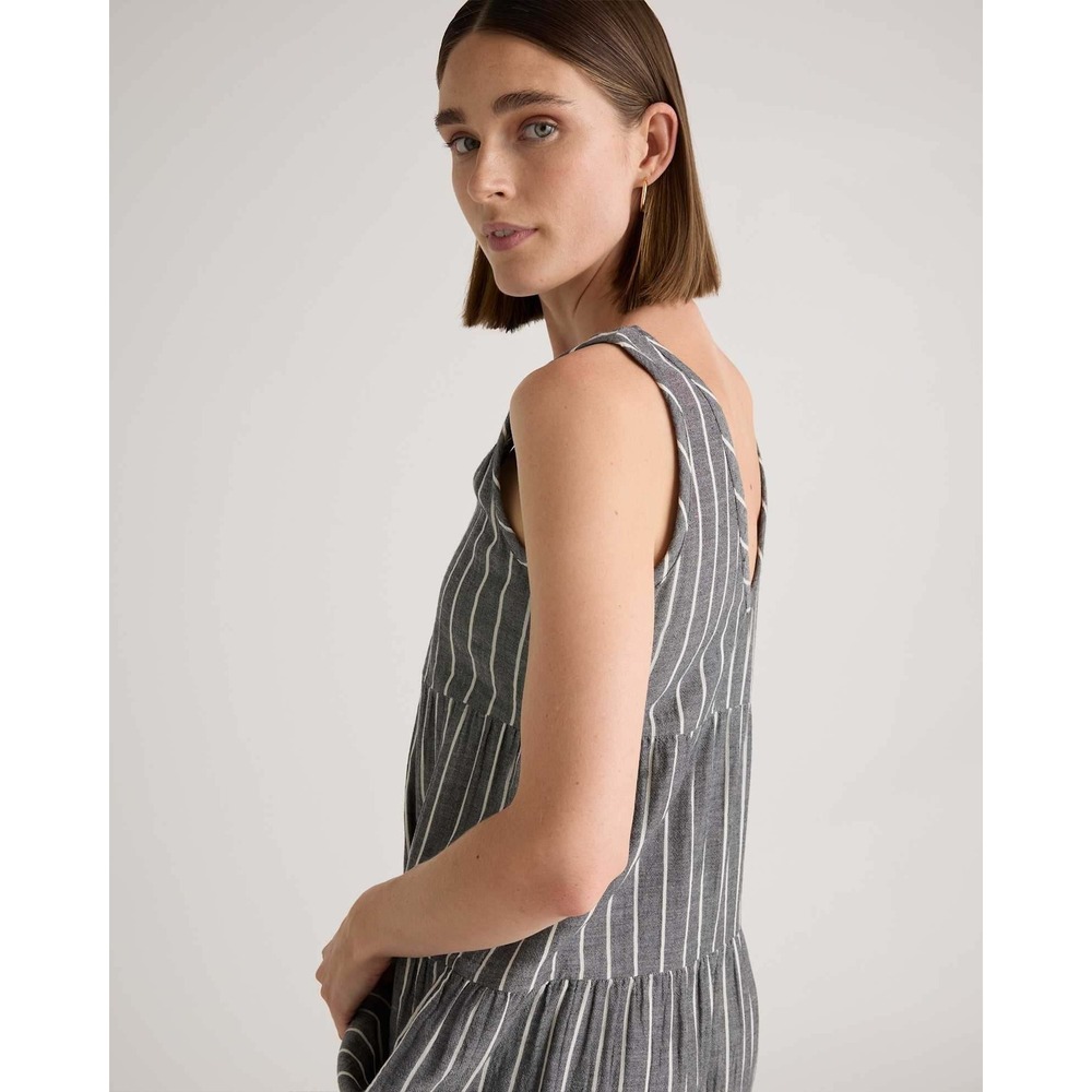 QUINCE Organic Cotton Gauze Maxi Dress Large Black Striped Tiered Sleeveless - Picture 15 of 16